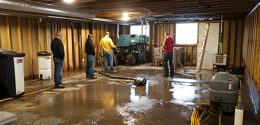 Cleaning Sewage From Basement Floor in Cumming